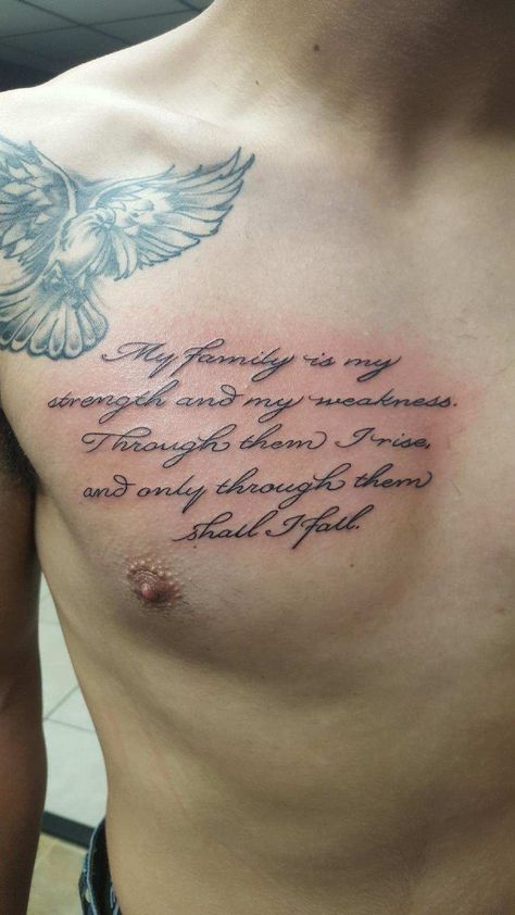 Chest Tattoo Writing, Chest Tattoo Quotes, Family Quotes Tattoos, Rib Tattoos For Guys, Leg Sleeve Tattoos, Family Tattoos For Men, Best Comics, Leg Tattoo Ideas, Tattoo Quotes For Men