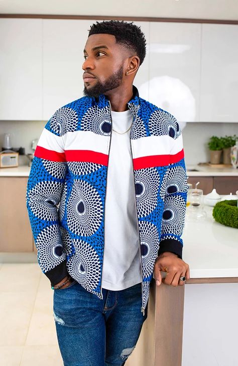 African Jacket, African Print Jacket, Black Men Fashion Urban, Jacket Varsity, African Wear Styles For Men, Latest African Men Fashion, African Attire For Men, African Dresses Men, African Shirts For Men