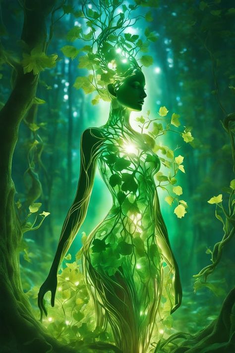 Mother Nature. Create a luminous masterpiece depicting a fem... by René M - Playground Mother Nature Drawing Goddesses, Nature Element Aesthetic, Earth Elemental Female, Forest Goddess Art, Earth Personified, Mother Earth Aesthetic, Nature Spirit Art, Mother Nature Aesthetic, Nature Goddess Art