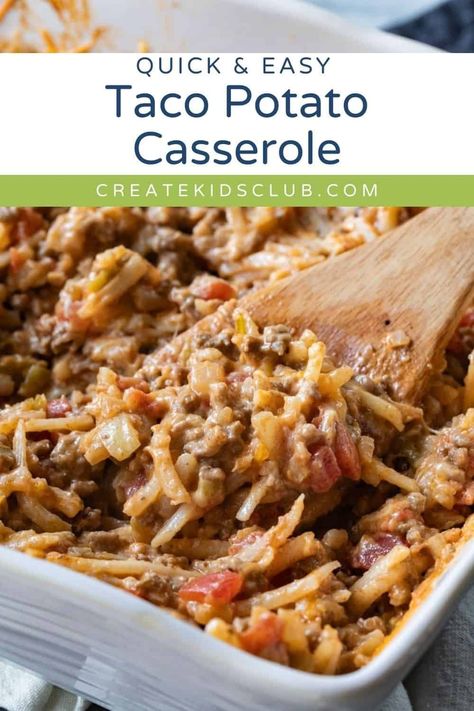 Introducing our Taco Potato Casserole! This recipe is a flavorful fusion of hashbrowns, seasoned beef, and vibrant taco spices. An easy-to-make dish that combines the comfort of hashbrowns with the boldness of Mexican-inspired flavors, making it a perfect solution for busy nights or casual gatherings. Side Dishes For Steak Dinner, Taco Hashbrown Casserole, Fast Instant Pot Recipes, Taco Potato Casserole, Easy Healthy Family Meals, Taco Spices, Potato Side Dish Recipes, New Mexican Food, Easy Fast Dinner Recipes