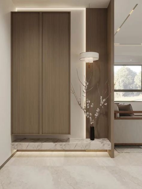 Foyer Cabinet, Entrance Furniture, Home Hall Design, Hal Decor, Japandi Interior, Foyer Design, Built In Furniture, Entrance Design, 아파트 인�테리어