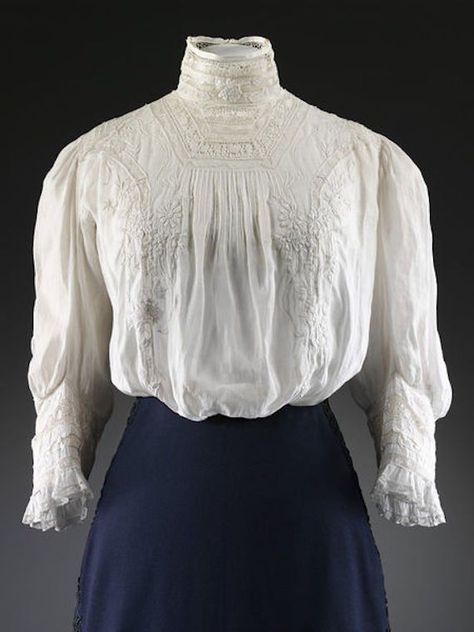 1900s Womens Fashion, The Edwardian Era, Edwardian Blouse, Edwardian Dress, High Neck Blouse, Victorian Clothing, Lingerie Dress, Blouse Material, Edwardian Era