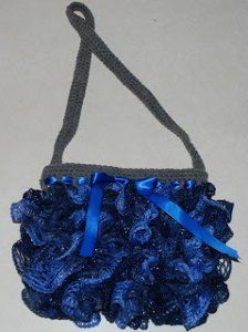 Sashay Ruffle Purse | AllFreeCrochet.com Sashay Yarn Projects, Sashay Crochet, Yarn Purse, Ruffle Yarn, Sashay Yarn, Ruffles Bag, Knit Purse, Crochet Shell Stitch, Free Crochet Bag