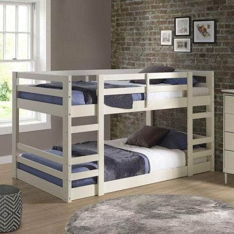 Pending - Walker Edison Bed White Low Wood Twin Bunk Bed - Available in 3 Colours Bunk Bed Designs For Teens, Wooden Bunk Bed, Bed For Girls Room, Bunk Bed Plans, Bunk Beds For Kids, Low Bunk Beds, Modern Bunk Beds, White Bunk Beds, Beds For Kids