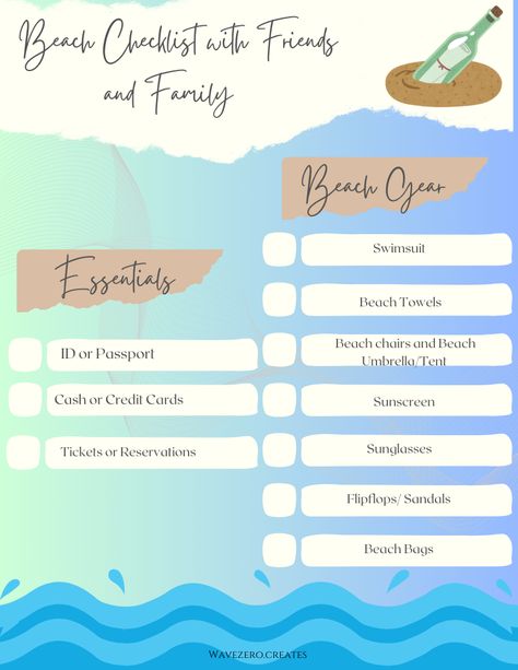 Beach Vacation Checklist with your Friends and Family! Beach Checklist, Vacation Checklist, Beach Gear, Family Beach, Beach Chairs, Beach Towels, Friends And Family, Beach Bag, Beach Vacation