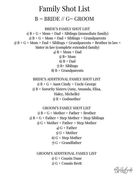 How to Create a Family Shot List for your Wedding Day — Southern California Photographer and Videographer Wedding Photo List For Photographer Families, Photo Must Haves For Wedding, Wedding Photo Set List, Wedding Photos List For Photographer, Wedding Photo Combinations, Family Photo Wedding List, Wedding Day Shot List Photographers, Wedding Family Shot List, Wedding Photo Schedule