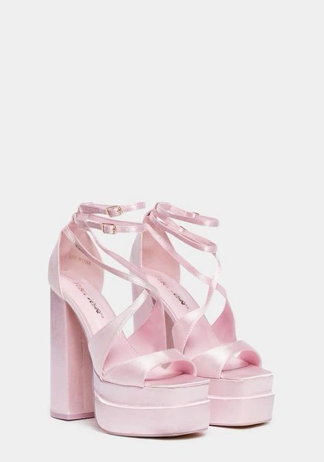 Stylish Heels Fashion, Cute Pink Heels Aesthetic, Cute Pink Aesthetics, Fancy Platform Heels, Pink Satin Platform Heels, Pink Thick Heels, Pink Heels Platform, Wedding Shoes Bride Pink, Baby Pink Platform Heels