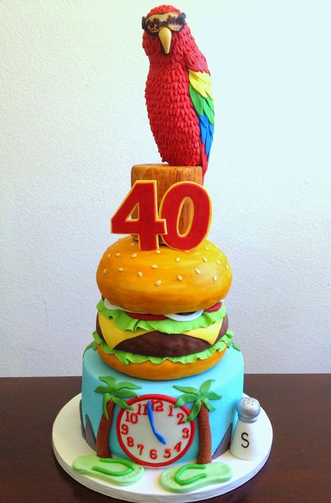 Cake Talk: Jimmy Buffett Cake and How to Make a Hamburger Cake! Parrothead Party, Jimmy Buffett Party, Margaritaville Party, Hamburger Cake, 40th Birthday Men, 50th Birthday Gag Gifts, 40th Cake, Island Party, Clean Snacks