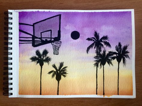 #watercolor #basketball #watercolorpalmtrees Basketball Watercolor Paintings, Painting Of Basketball, Basketball Paintings Easy, Basketball Painting Easy, Cool Basketball Drawings, Painting Ideas Basketball, Basketball Art Paintings, Basketball Drawing Ideas, Basketball Painting Ideas On Canvas