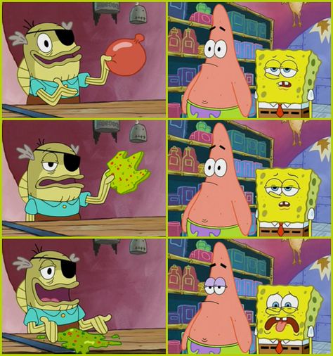 Whoopie cushion? Fake vomit? Real vomit? Fake Vomit, Whoopie Cushion, 2016 Era, Pineapple Under The Sea, Square Pants, Sponge Bob, Patrick Star, Halloween 2018, Meme Template