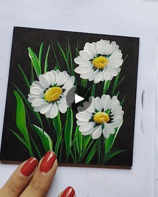 How to Paint Daisy in an Easy way 🌸 | How to Paint Daisy in an Easy way 🌸 | By Rico Art | Facebook Daisy Leaves Painting, Flower Paint Night, Paint Night Tutorials, Paint Daisy, Painting Daisy, Flower Paint, Daisy Field, Daisy Painting, Paint Night