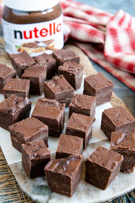 Easy Nutella Fudge Recipe - Fuss Free Flavours Nutella Fudge Recipe, 5 Min Fudge, Nutella Sea Salt Fudge, Nutella Fudge 2 Ingredient, Nutella Sea Salt Fudge Microwave, Fudge Recipe Condensed Milk, Snickers Fudge That Oven Feelin, Hazelnut Fudge, Nutella Fudge