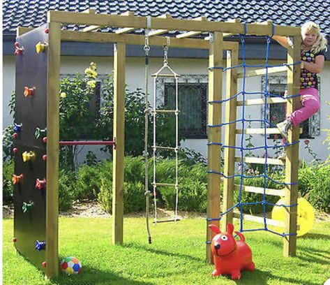 Wooden Climbing Frame, Play Area Backyard, Outdoor Play Areas, Diy Playground, Kids Outdoor Play, Natural Playground, Walled Garden, Play Structure, Climbing Frame