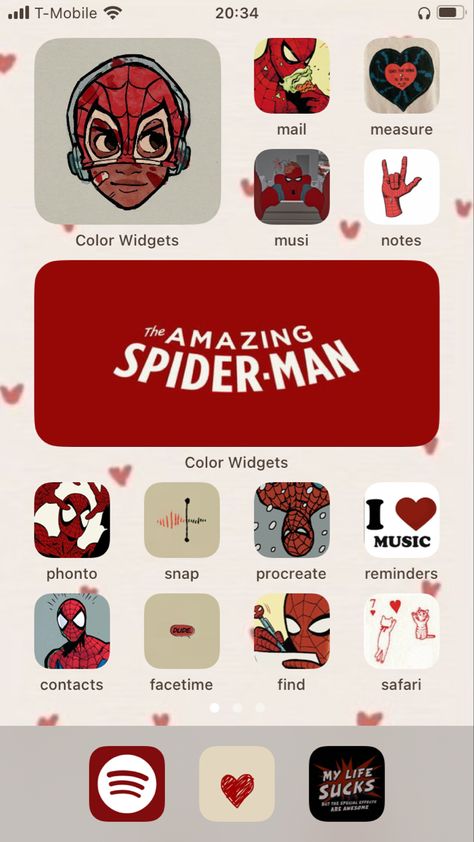 Spider Man Iphone Theme, Spiderman Iphone Theme, Spiderman Ios, Spiderman Homescreen, Spiderman Lockscreen, Spiderman Theme, Iphone Home Screen Layout, Phone Inspiration, Iphone Organization