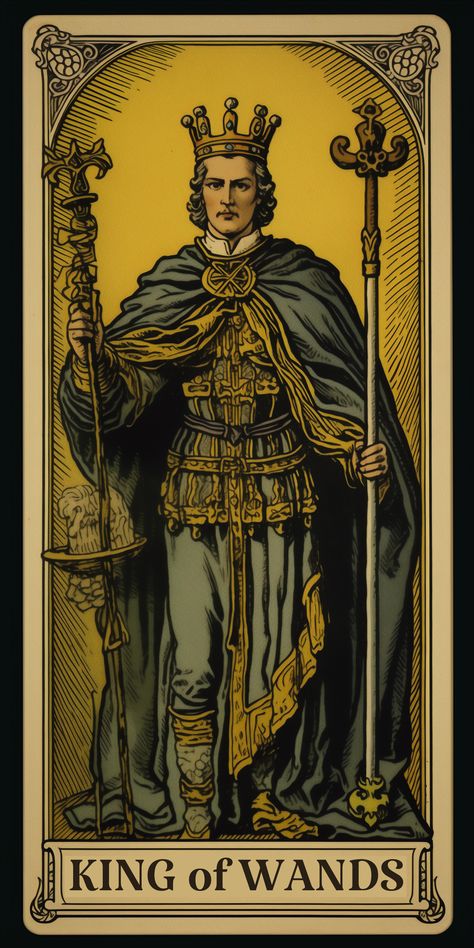 Tarot King Of Wands, King Of Wands Tarot, King Of Wands, Wands Tarot, Rider Waite Deck, Occult Symbols, Tarot Meanings, Tarot Card Reading, Tarot Cards Art