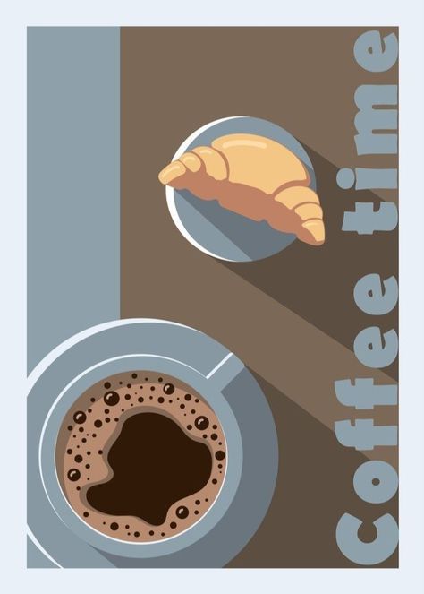 Hot Chocolate And Croissant, Croissant Illustration, Retro Painting, Chocolate Croissant, A Cup Of Coffee, Background Illustration, Room Posters, Cup Of Coffee, Aesthetic Backgrounds