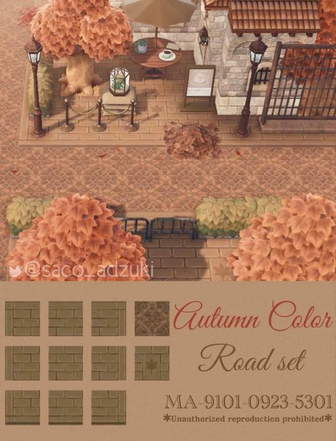 Acnh Path All Seasons, Acnh Fall Road Design Code, Acnh Border Path, Acnh Fall Path Codes, Animal Crossing Brick Path, Acnh Path, Ac Codes, Acnh Paths, Fall Cottagecore