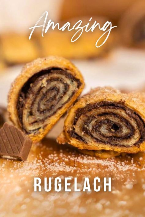 🍪✡️ Rugelach cookies are a Hanukkah must-have. Click for the full recipe! #Rugelach #HanukkahCookies #HolidayBaking #FilledCookies #WhippedRecipes Puff Pastry Rugelach, Rugala Cookie Recipe, Rugelach Recipe Traditional, Chocolate Rugelach Recipe, Hanukkah Cookies, Rugelach Cookies, Chocolate Rugelach, Hanukkah Recipes, Rugelach Recipe