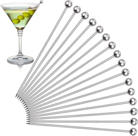 Cocktail Picks, 16PCS Upgrade Stainless Steel Toothpicks Martini Olive Skewers, Reusable Metal Drinks Skewers Garnish Sticks : Amazon.co.uk: Home & Kitchen Olive Skewers, Cocktail Skewers, Toothpick Appetizers, Fruit Sticks, Kids Tea Party, Martini Olive, Skewer Appetizers, Martini Olives, Drink Garnishing