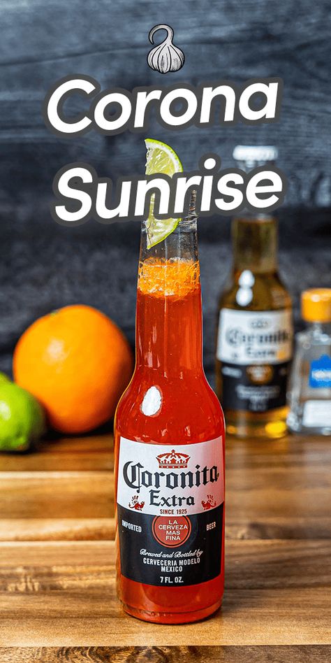 A Corona Sunrise (also called a Mexican Sunrise) is a delicious beer cocktail made with Corona beer, freshly squeezed orange juice and tequila. It's bright, refreshing and a little sweet - perfect for a hot summer day! #coronasunrise #corona Mexican Beer Cocktails, Tequila Sunrise Recipe Corona, Corona Beer Cocktails, Vegan Cocktails, Fresh Fruit Smoothies, Smoothies Healthy, Squeezed Orange Juice, Famous Drinks, Beer Cocktail