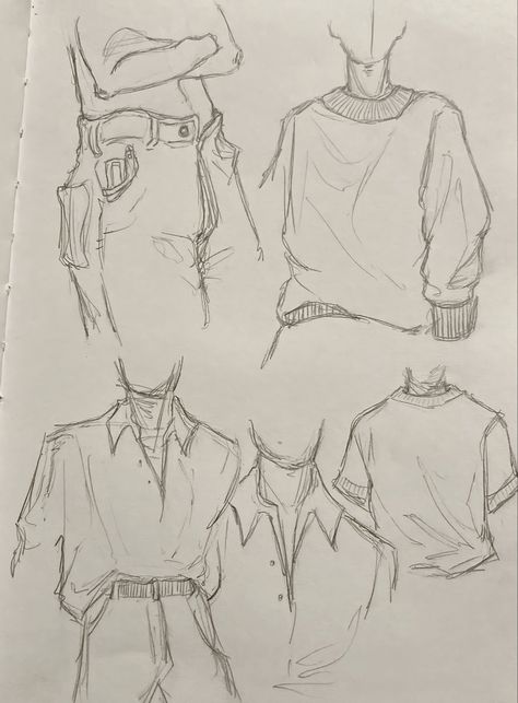 Anime Sweater Outfit Drawing, Drawing Clothes Outfits Sketch Tutorial, Clothes Practice Drawing, Drawing Body Tutorial Men, Men Outfit Sketch Drawing, Clothes Anatomy Drawing, Simple Body Anatomy, Quick Anatomy Sketch, Drawing Clothes Outfits Sketch Male