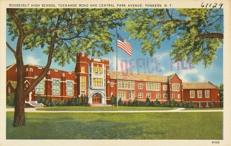 Roosevelt High School Yonkers, New York - That's my high school! :-) Yonkers New York, Roosevelt High School, Park Avenue, Central Park, Growing Up, High School, New York, House Styles, Architecture