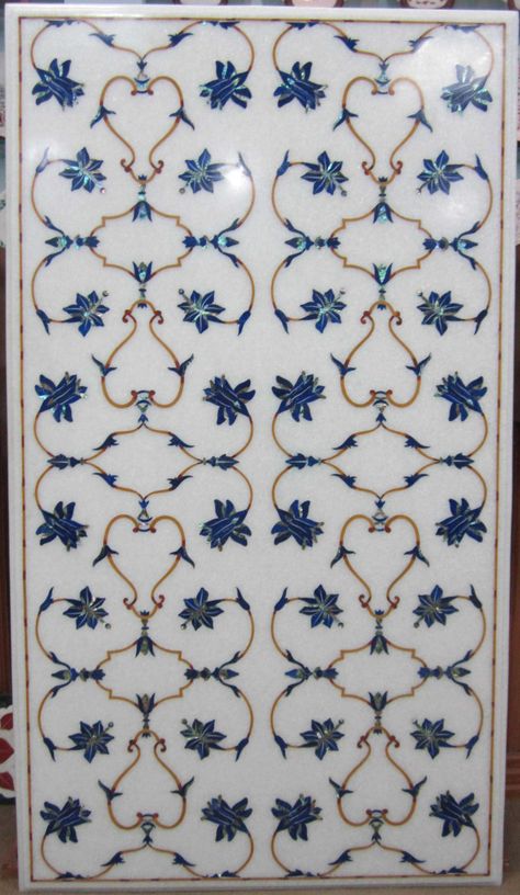 Marble Coffee Table / Lapis Lazuli Stone Inlay Works Hand Made | Etsy White Marble Table, Mughal Architecture, Inlay Design, Marble Table Top, Marble Inlay, French Floral, Marble Dining, Motif Vintage, Dining Table Top