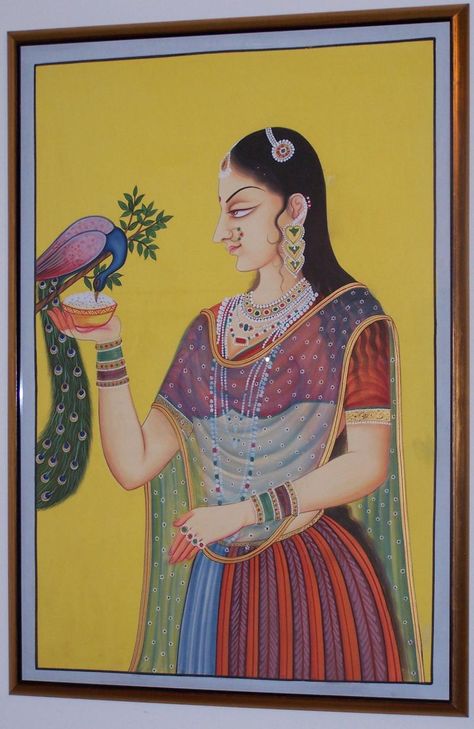 . Indian Art Prints, Lady With Flowers, Rajasthani Painting, Antique Art Prints, Japan Wall Art, Mughal Art Paintings, Rajasthani Art, Art Prints Vintage, Mughal Paintings