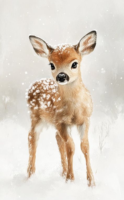 Winter Deer Art, Christmas Deer Illustration, Baby Deer Art, Cute Animal Paintings, Intricate Illustration, Debi Coules, Deer Wallpaper, Deer Drawing, Deer Photos