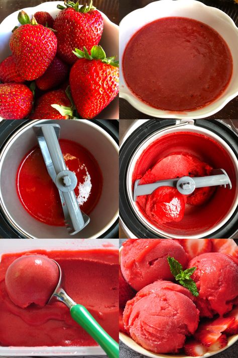 Strawberry Sorbet – Culinary Shades Strawberry Sorbet Recipe Ice Cream Maker, Kitchenaid Sorbet Recipes, Kitchenaid Ice Cream Maker Recipes Sorbet, Homemade Sherbet Recipes Ice Cream Maker, Strawberry Sorbet Ice Cream Maker, Sorbet In Ice Cream Maker, Strawberry Sorbet Recipe, Kitchenaid Ice Cream Maker, Homemade Sorbet