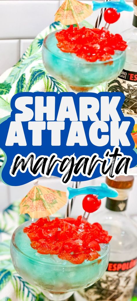 Shark Attack Margarita Theme Cocktails, Shark Week Drinks, Theme Drinks, Shark Week Party, Lazy Summer Days, Blue Cocktails, Fruity Drinks, Summer Drink, Shark Week