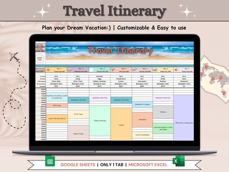 Travel Itinerary template Google Sheets Digital Itinerary Excel girls trip itinerary daily itinerary digital itinerary Editable Trip Planner Paris Itinerary, Trip Planner, Itinerary Template, Travel Itinerary Template, Trip Itinerary, Excel Templates, Template Google, Google Sheets, Travel Planner