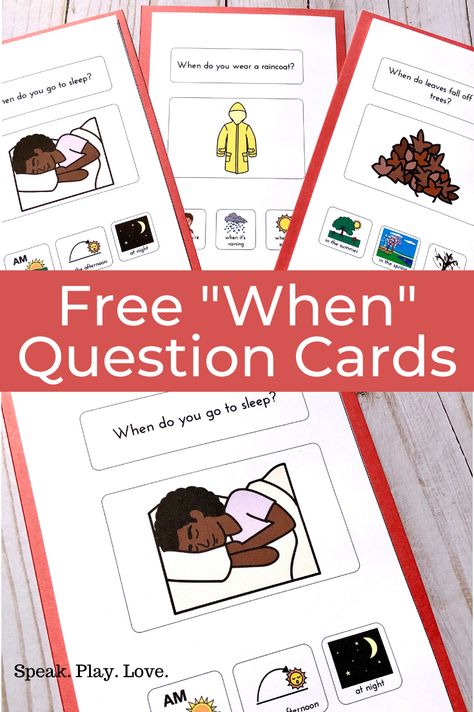 Looking for free When Questions for speech therapy? You can get 25 free when question cards with visuals here by signing up for our email list- and then you'll get more goodies and tips! Wh Questions Speech Therapy Free, When Questions Speech Therapy, Free Aba Therapy Printables, Free Speech Therapy Activities, Aba Therapy Activities Printables Free, Free Speech Therapy Printables, Categories Speech Therapy, Wh Questions Speech Therapy, Speech Therapy Free