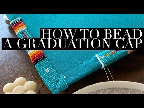 Beading Graduation Cap, How To Bead A Graduation Cap, Native Beaded Graduation Caps, Graduation Cap Beaded, Beaded Hat Brim Tutorial, Beaded Grad Caps Native American, Powwow Beadwork Pattern, Native Graduation Cap, Native American Graduation Cap