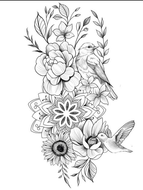 Half Sleeve Tattoos For Women Hummingbird, Cool Tats Creative Forearm, Flower And Geometric Tattoo, Womens Floral Tattoos, Shoulder Half Sleeve Tattoo For Women, Arm Piece Tattoo Women, Unique Arm Tattoos For Women, Woman Tattoo Sketch, Mandala And Flower Tattoo Sleeve