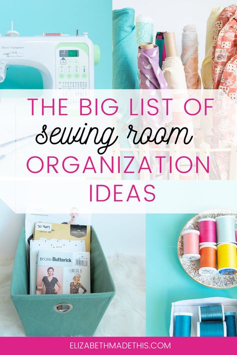 Welcome to a big list of sewing room organization ideas that'll help you transform your sewing room into a place that helps ignite your creativity.  Find everything here from ideas for organizing your fabric stash, decluttering your pattern stash, how to organize your sewing tools, thread storage solutions, ideas for storing sewing notions, and keeping your machines clean and running well + some bonus ideas for when your sewing space is in good order! #sewingorganization #sewingroom Sewing Room Organization Ideas, Sewing Notions Storage, Sewing Notions Organization, Fabric Stash Organization, Fabric Storage Solutions, Quilt Room Organization, Sewing Tools Organizer, Sewing Pattern Storage, Small Sewing Rooms