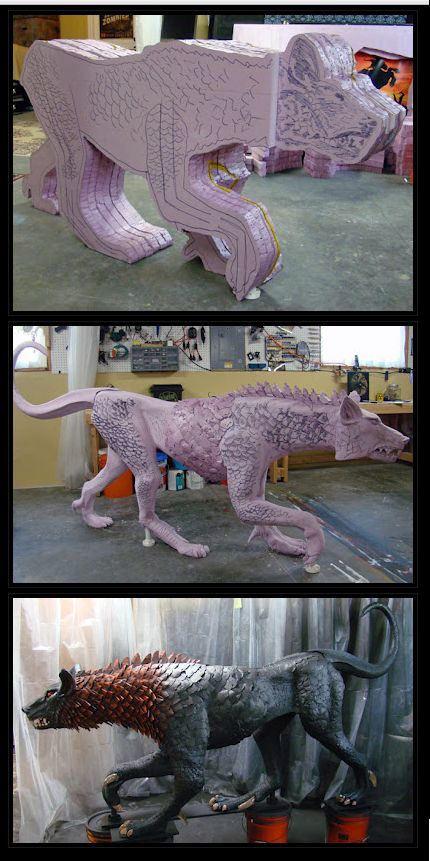 I was looking for a Cujo type so thanks whoever pinned this:  Did some one call for a Terror Dog.  The things you can make out of pink foam! Diy Halloween Props, Foam Sculpture, Demon Cat, Foam Carving, Diy Haunted House Props, Pink Diy, Casa Halloween, Halloween Props Diy, Diy Props