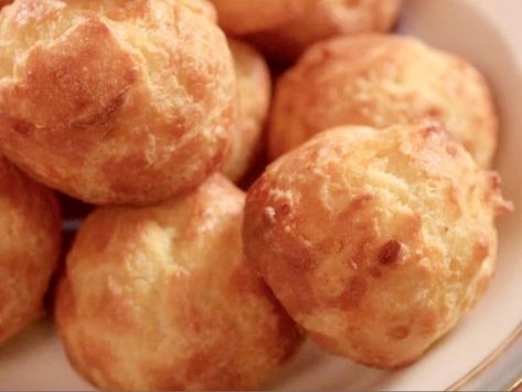 Get Cheese Puffs (Gougeres) Recipe from Food Network - Baked in Vermont - try adding olives French Cheese Puffs, Baked In Vermont, Gougeres Recipe, Cheese Puffs Recipe, Cheese Puff, Puff Recipe, Alain Ducasse, French Cheese, Cheese Puffs