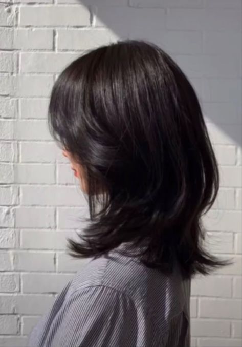 Wolfcut Hair Medium Thick Hair, Ulzzang Hair Short, Wolfcut For Thick Hair, Wolfcut Hairstyles Medium, Subtle Wolfcut, Wolf Cut On Thick Hair, Wolf Cut Medium Hair Straight, Wolfcut Thick Hair, Wolfcut Medium