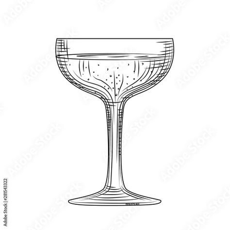 Coupe Glass Drawing, Tiny Champagne Glass Tattoo, Coupe Glass Tattoo, Champagne Glasses Drawing, Champagne Glass Drawing, Champagne Sketch, Champagne Glass Tattoo, Glass Sketch, Euro Chic