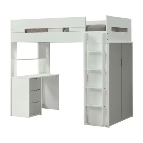 Harriet Bee Lemmon Twin 3 Drawer Metal Loft Bunk Bed with Bookcase by Harriet Bee | Wayfair Loft Bunk Bed, Desk Wardrobe, High Sleeper Bed, High Sleeper, Bed With Desk, Loft Bunk Beds, Sleeper Bed, Grey Laminate, Twin Loft Bed