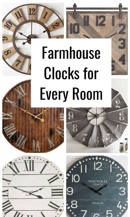 Farmhouse Style Clocks are beautifully rustic and charming in any room fo the house- kitchen| dining| living. Would even look great as part of a gallery wall. #farmhouse #rustic #home #homedecor #gallerywall #clocks #whattimeisit #living #ad Farmhouse Clock Wall Decor Living Room, Kitchen Clocks Wall Ideas, Small Modern Farmhouse Kitchens, Living Room Clock Wall Decor, Clock Wall Decor Living Room, Gallery Wall Farmhouse, Clocks Aesthetic, Farmhouse Clock, Farmhouse Clocks