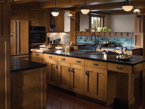 Oak Park by #WoodMode. Mission Style Kitchen Cabinets, Mission Style Kitchens, Craftsman Cabinets, Craftsman Style Kitchens, Craftsman Style Kitchen, Arts And Crafts Kitchen, Bungalow Kitchen, Craftsman Kitchen, Craft Cabinet