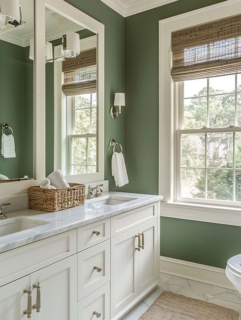 Sherwin Williams Green Onyx Sage Green Bathroom Benjamin Moore Green Bathroom Colors, Green Silver Bathroom, Sage Green And Ivory Bathroom, Green Wall Paint Bathroom, White Vanity Green Walls Bathroom, Home Depot Sage Green Paint, Wall Paint Sage Green, Olive Color Bathroom, Sage Green Wainscotting