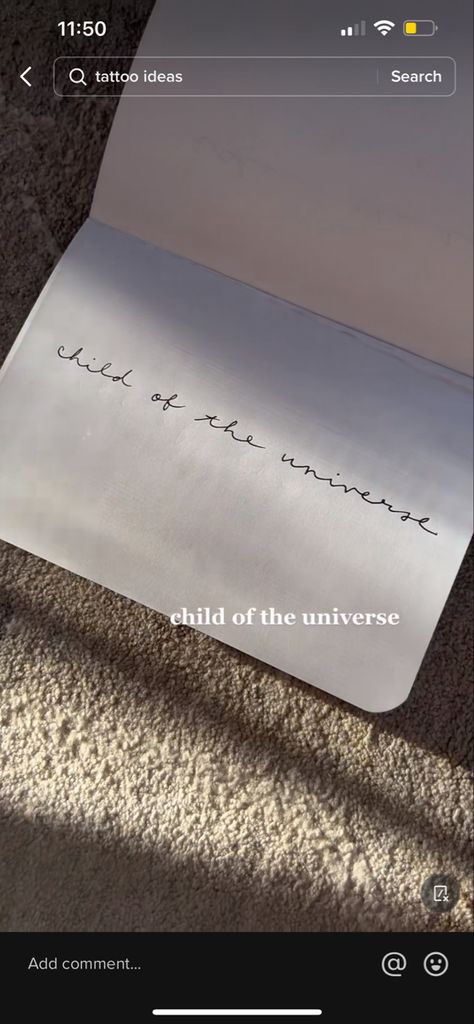 Trust In The Universe Tattoo, Child Of The Universe Tattoo, Trust The Universe Tattoo, The Universe Tattoo, Stardust Tattoo, Universe Tattoos, Universe Tattoo, Cursive Tattoos, Child Of The Universe