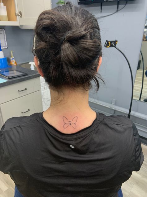 Semi-colon Butterfly Tattoo Fine Line, Semi-colon Tattoo Behind The Ear, Semi-colon Butterfly Tattoo Simple, Butterfly Tattoo With Semi Colon, Semi-colon Butterfly Tattoo, Semi Colon Butterfly, Butterfly Wing Tattoo, Colon Tattoo, Awareness Tattoo