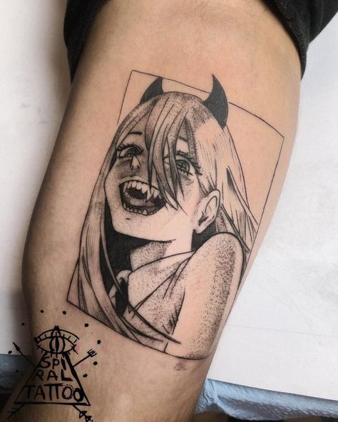 The Power Tattoo, Chainsaw Man Tattoo, Power Chainsaw Man, Best Tattoo Ever, Hippie Tattoo, Power Chainsaw, Power Tattoo, Man Tattoo, Manga Tattoo