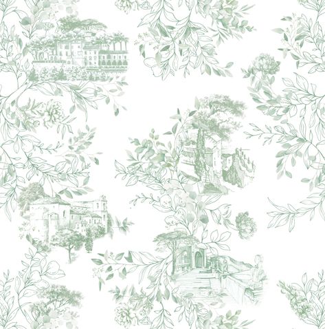 This pretty, soft green pattern has been designed for tablecloths (and use across the wedding day) for an upcoming wedding @villacimbrone. Villa Cimbrone, Toile Wallpaper, Invitation Inspiration, Green Pattern, Tablecloths, Beautiful Weddings, Table Cloth, Wedding Day, Villa