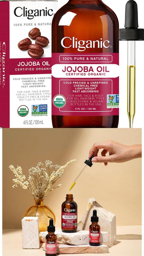 Certified Organic Jojoba Oil - Cliganic organic jojoba oil is proudly USDA organic certified to ensure ultimate quality and integrity. 100% Pure, Single Ingredient Oil - Cliganic organic jojoba oil is a single-ingredient product. No synthetic additives, ever. Nails Natural, Carrier Oil, Skin Nails, Oil Moisturizer, Hair Skin Nails, Carrier Oils, Face Hair, Cold Pressed, Usda Organic