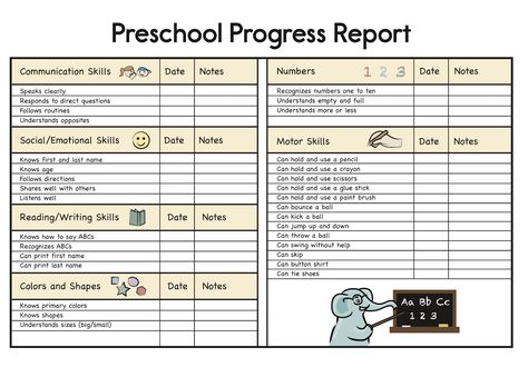 Pre K Goals, Preschool Report Card, Progress Report For Kindergarten, Progress Reports For Preschool, Preschool Report Card Templates, Infant Progress Reports, Preschool Progress Report Template, Preschool Progress Report, Preschool Progress Report Forms Free